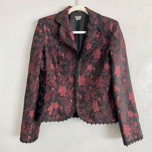 Anthracite Womens Blazer Size 10 Medium Jacquard Floral Jacket Red Black